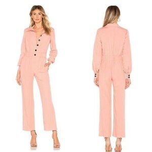 LOVERS + FRIENDS M Karina LInen Utility Elastic Waist Jumpsuit Pink Onepiece